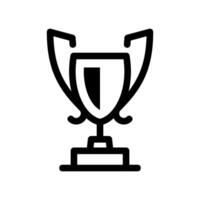 Outline Icon of a Winner s Trophy Cup on a Stand with a Shield vector