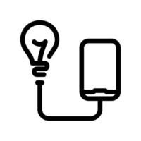 Light bulb connected to a portable power bank, symbolizing charging vector
