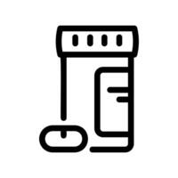 Pill Bottle with Label and Scattered Tablets, Medical Container Icon vector