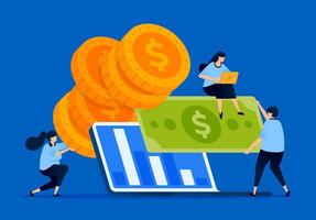Illustration of a laptop analyzing finances for loan applications with progressive interest rates, designed for fintech platforms, loan services, and financial education websites vector