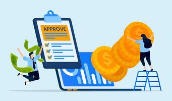 Illustration of approval from digital banks or fintech platforms for applying for low-interest debt or loans, designed for fintech apps, banking services, and loan platforms vector