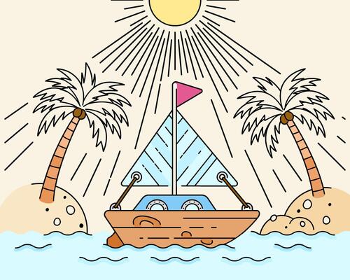 Felucca Boat Sailing Through River Delta Under the Scorching Sun on a Summer Beach Vacation. Can be used for tourism marketing websites, promotions, holiday destination ads