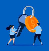 Illustration of keys and money tied together as a metaphor for security in maintaining bank accounts, designed for banking websites, finance apps, and cybersecurity platforms vector