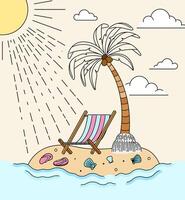Beach Chair and Coconut Trees in the Middle of the Ocean with Scorching Sun on a Summer Day. Can be used for tourism marketing websites, promotions, holiday destination ads vector