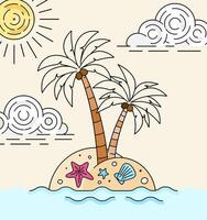 Island in the Middle of the Ocean with Coconut Trees Under the Scorching Sun for a Remote Tropical Beach Vacation During Summer. Can be used for tourism marketing websites, promotions, holiday ads vector