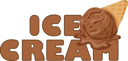 icon of a scoop of melting chocolate ice cream with the name of the food, for printing and social media vector