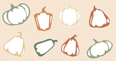 set of stickers with images of various pumpkins of different shapes and sizes, for printing and social networks vector