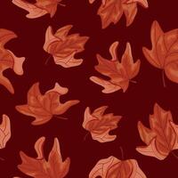 pattern from a set of maple tree leaf icons in the colors of the Canadian flag on a red background, for Canada Day or autumn design vector