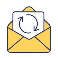 Consent renewal line color icon. Open envelope with update file. Regular review of application permissions. User data. Isolated illustration. Flat colorful symbol design. Editable stroke vector