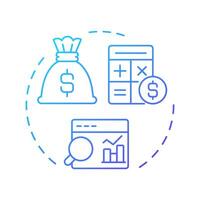 Cost benefit analysis blue gradient concept icon. Expenses calculation, statistical metrics. Round shape line illustration. Abstract idea. Graphic design. Easy to use in infographic, presentation vector
