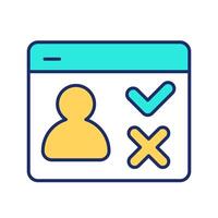 Withdrawable line color icon. User profile page with tick and cross. GDPR consent principle. Privacy protection. Isolated illustration. Flat colorful symbol design. Editable stroke vector