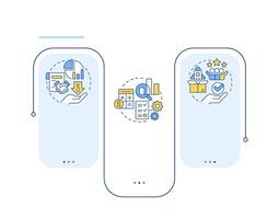 Workflow key components rectangle infographic . Statistical metrics. Efficiency, productivity. Data visualization with 3 steps. Editable rectangular options chart vector