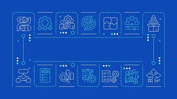 Workflow blue word concept. Collaboration, partnership. Business planning, strategy. Horizontal image. Headline text surrounded by editable outline icons vector