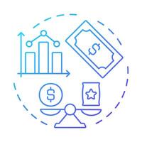 Cost value blue gradient concept icon. Statistical graph, chart. Expenses, finance. Round shape line illustration. Abstract idea. Graphic design. Easy to use in infographic, presentation vector