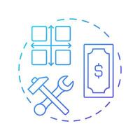 Function cost matrix blue gradient concept icon. Product usability, service development. Round shape line illustration. Abstract idea. Graphic design. Easy to use in infographic, presentation vector
