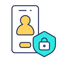 Mobile app permissions line color icon. Smartphone with private user profile. Digital system of information protection. Isolated illustration. Flat colorful symbol design. Editable stroke vector