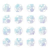 Workflow management blue gradient concept icons. Teamwork organization, customer experience. Icon pack. Round shape illustrations for advertising, marketing. Abstract idea vector