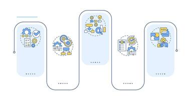 Different workflow archetypes rectangle infographic . Statistics, teamwork. Data visualization with 5 steps. Editable rectangular options chart vector
