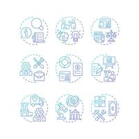 Value engineering blue gradient concept icons. Data analysis, statistical metrics. Workflow organization. Icon pack. Round shape illustrations for infographic. Abstract idea vector