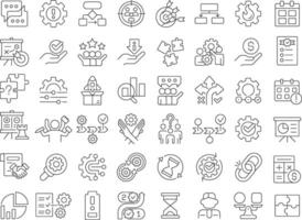 Workflow management line icons set. Teamwork organization. Statistical analytics. Customers experience. Isolated outline illustrations. Thin lineart iconset symbols. Editable stroke vector