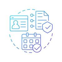 Recording consent blue gradient concept icon. Securely storing user data. Allowance lifecycle management. Round shape line illustration. Abstract idea. Graphic design. Easy to use in article vector