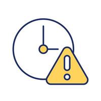 Consent expiry line color icon. Clockface with exclamation mark. Reminding about permission renewal. Data security. Isolated illustration. Flat colorful symbol design. Editable stroke vector