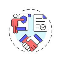 Entry and contracting multi color concept icon. Responsibilities, agreements. Teamwork organization. Round shape line illustration. Abstract idea. Graphic design. Easy to use in infographic vector