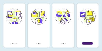 Quotation management onboarding mobile app screen. Workflow organization. Walkthrough 4 steps editable graphic instructions with linear concepts. UI, UX, GUI vector