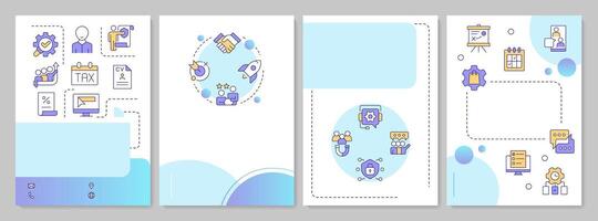 Business consulting process blue gradient brochure layout. Documentation organization. Leaflet advertising design with color line icons. Editable 4 pages vector