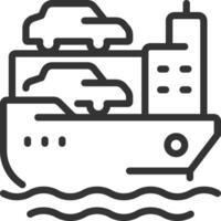 Car carrier pixel perfect line icon. Ship transporting autos by sea. Vehicles transporter. Maritime shipment. Isolated illustration. Outline symbol. Simple linear drawing. Editable stroke vector