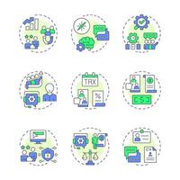 Consulting multi color concept icons. Business strategy, planning. Marketing, workflow. Tax management. Icon pack. Round shape illustrations for infographic. Abstract idea vector