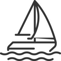 Sailing ship pixel perfect line icon. Yacht on sea journey. Travelling by water with sailboat. Maritime. Isolated illustration. Outline symbol. Simple linear drawing. Editable stroke vector