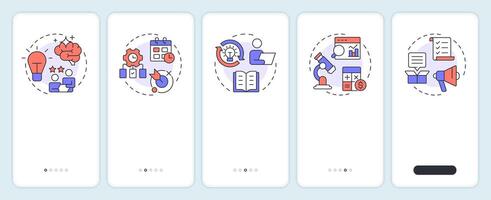 Key professional competencies onboarding mobile app screen. Walkthrough 5 steps editable graphic instructions with linear concepts. UI, UX, GUI vector