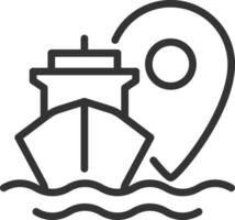 Ship location pixel perfect line icon. Tracking vessel route in sea. Maritime transport industry. Navigation. Isolated illustration. Outline symbol. Simple linear drawing. Editable stroke vector