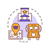 School districts multi color concept icon. University, college. Bus transport, geo sign. Round shape line illustration. Abstract idea. Graphic design. Easy to use in article, infographic vector