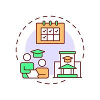 Course scheduling multi color concept icon. Student services. Teaching plan, tutoring. Round shape line illustration. Abstract idea. Graphic design. Easy to use in article, infographic vector