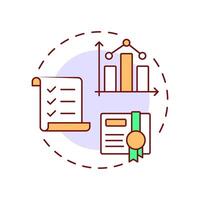 Student transcripts multi color concept icon. Statistical metrics, analysis. Certificate, checklist. Round shape line illustration. Abstract idea. Graphic design. Easy to use in article, infographic vector