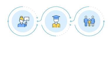 Educational materials portal access infographic 3 steps. Studying support. Teaching, coaching. Flow chart infochart. Editable info graphics icons vector