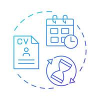 Time to fill blue gradient concept icon. Closing important positions period. Hiring metric. HR management. Round shape line illustration. Abstract idea. Graphic design. Easy to use blog post vector