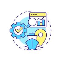 Shipping data analytics multi color concept icon. Ship management system solution. Maritime information. Round shape line illustration. Abstract idea. Graphic design. Easy to use in booklet vector