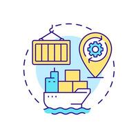 Container vessel management multi color concept icon. Transporting packed cargoes. Ship type regulation solution. Round shape line illustration. Abstract idea. Graphic design. Easy to use in booklet vector