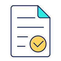 Explicit writing consent line color icon. Approved legal agreement. Official paper with tick mark. Business deal. Isolated illustration. Flat colorful symbol design. Editable stroke vector