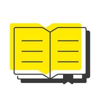 Book reading offset shadow line icon. Studying process, education. Information learning, knowledge. Bold outline symbol with solid orange fill. Modern flat illustration. Editable stroke vector