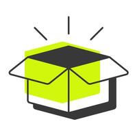Delivery box offset shadow line icon. Distribution package, logistics. Supply chain, transportation. Bold outline symbol with solid green fill. Modern flat illustration. Editable stroke vector