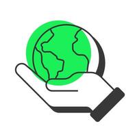 Environment protection offset shadow line icon. Ecology preservation, ecofriendly. Ecosystem, nature. Bold outline symbol with solid green fill. Modern flat illustration. Editable stroke vector