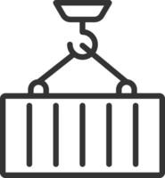 Container loading pixel perfect line icon. Crain transports heavy cargo. Lifting equipment of marine port. Isolated illustration. Outline symbol. Simple linear drawing. Editable stroke vector