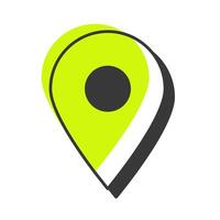 Gps mark offset shadow line icon. Location pin, position. Navigation, direction. Place pointer. Bold outline symbol with solid green fill. Modern flat illustration. Editable stroke vector
