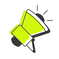 Megaphone offset shadow line icon. Marketing methodology, promoting. Announcement, loudspeaker. Bold outline symbol with solid green fill. Modern flat illustration. Editable stroke vector