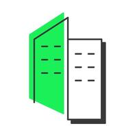 Skyscrapers offset shadow line icon. Urban city. Buildings, constructions. Architecture, cityscape. Bold outline symbol with solid green fill. Modern flat illustration. Editable stroke vector