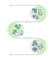 Business frameworks infographic vertical sequence. Negotiation, agreement. Teamwork organization. Visualization infochart with 3 steps. Circles workflow vector